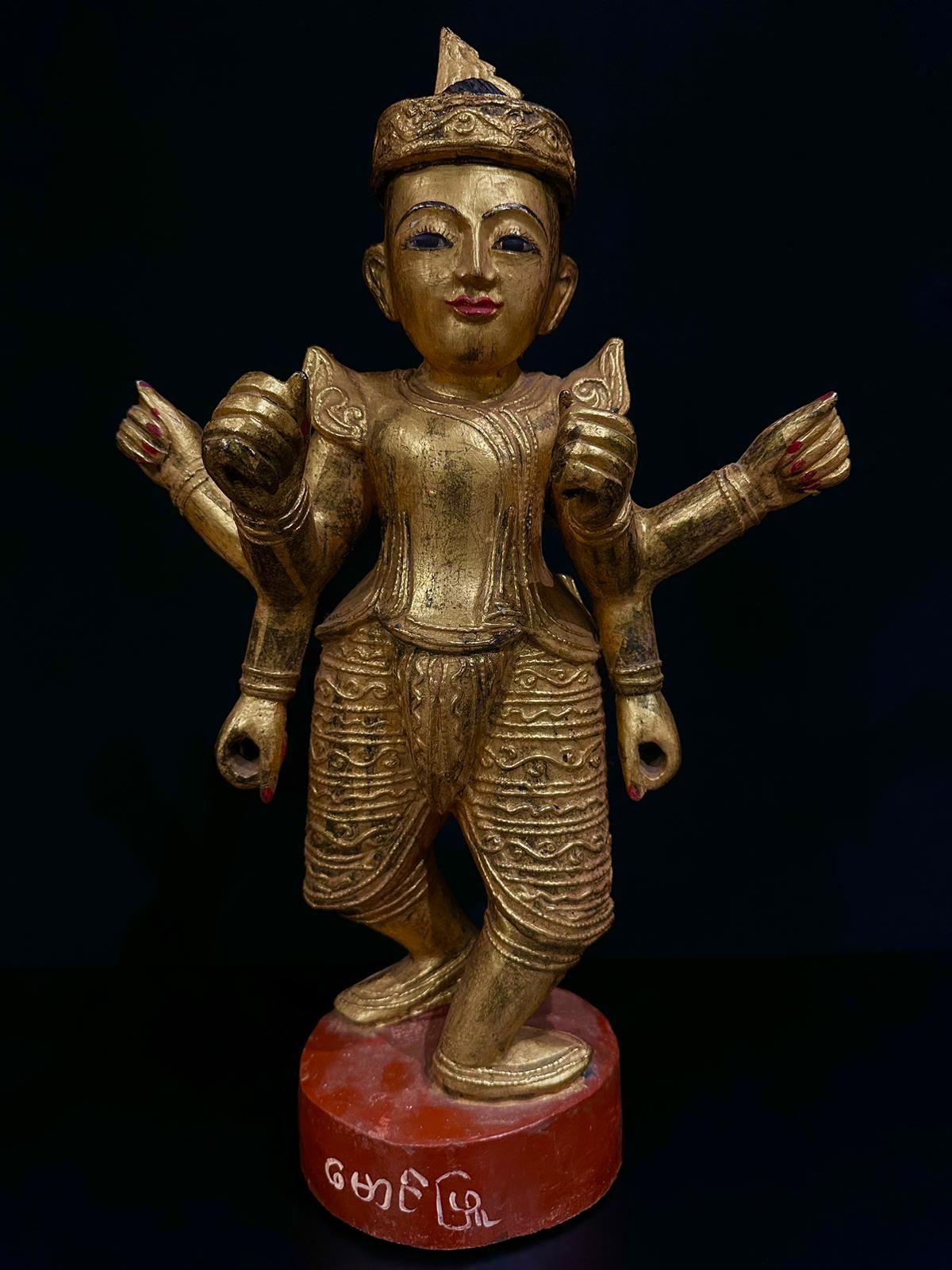 Wooden lacquered gilt 6 armed standing Angel